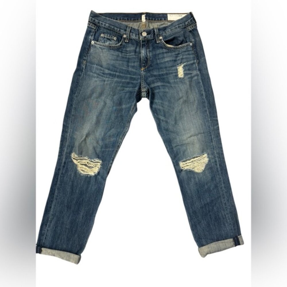 Rag & Bone Women's Distressed Blue Boyfriend Jeans in Buckly Size 27